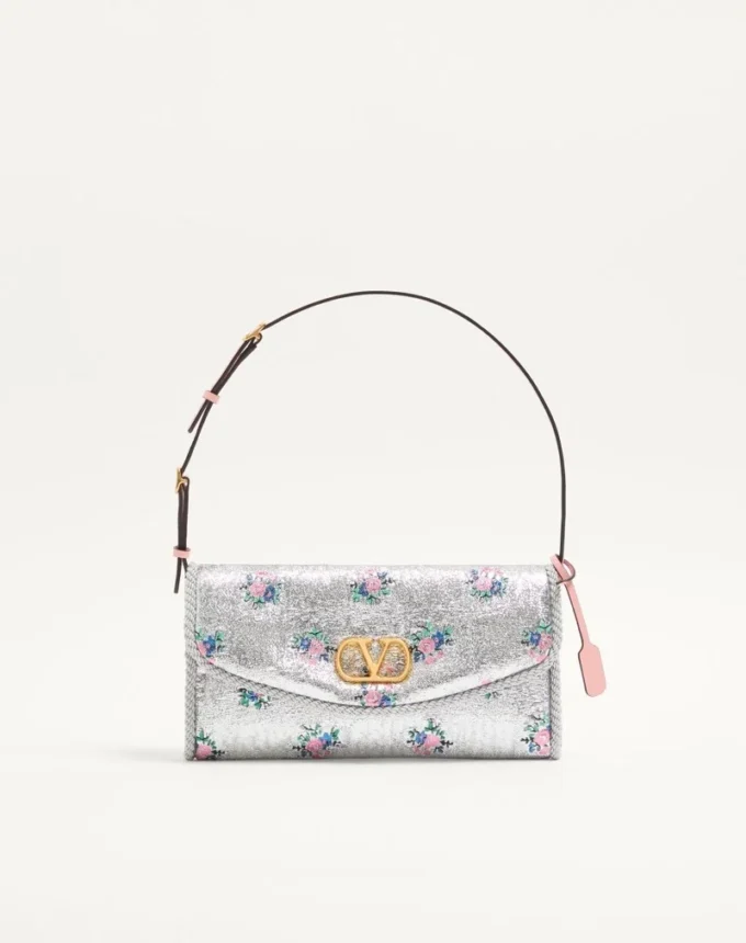 Bolso pequeño de hombro Valentino Garavani DeVain en tejido jacquard lurex floral
