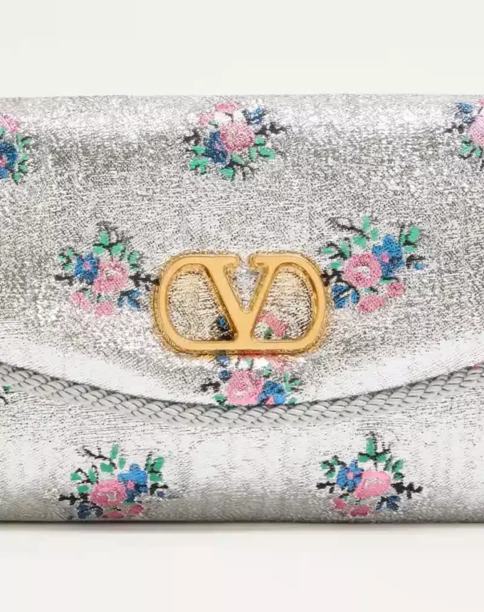 Bolso pequeño de hombro Valentino Garavani DeVain en tejido jacquard lurex floral