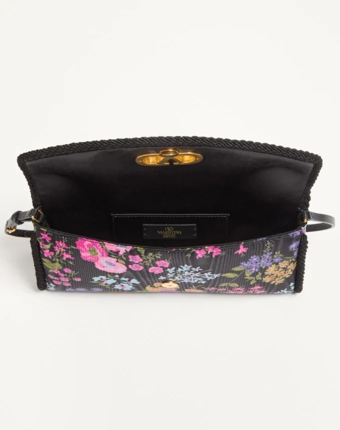 Bolso pequeño de hombro Valentino Garavani DeVain en tejido moiré Papier Floral
