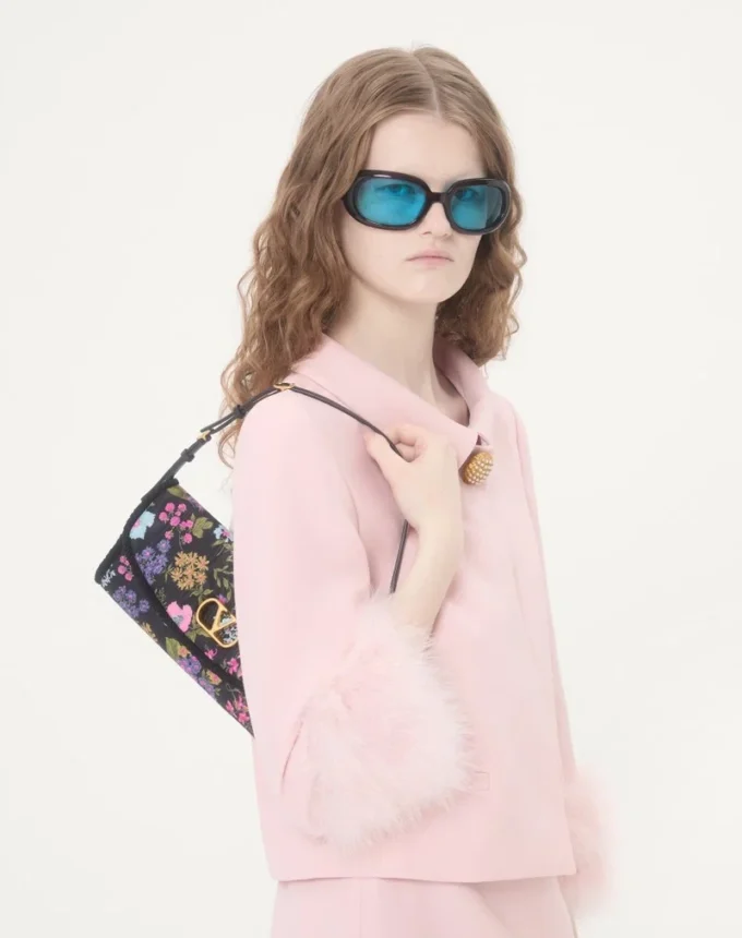 Bolso pequeño de hombro Valentino Garavani DeVain en tejido moiré Papier Floral