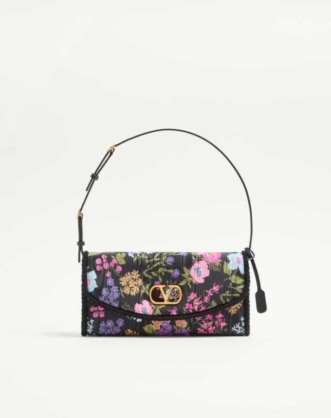 Bolso pequeño de hombro Valentino Garavani DeVain en tejido moiré Papier Floral