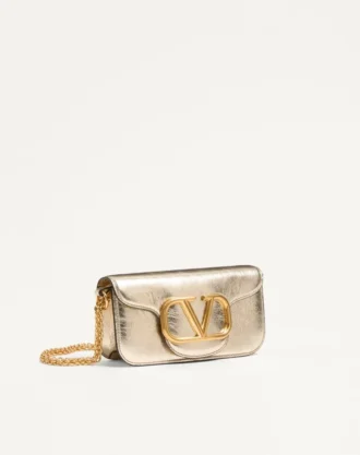 Bolso pequeño de hombro Valentino Garavani Locò en piel de becerro metalizada