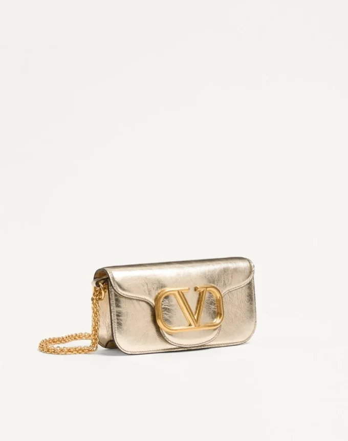 Bolso pequeño de hombro Valentino Garavani Locò en piel de becerro metalizada