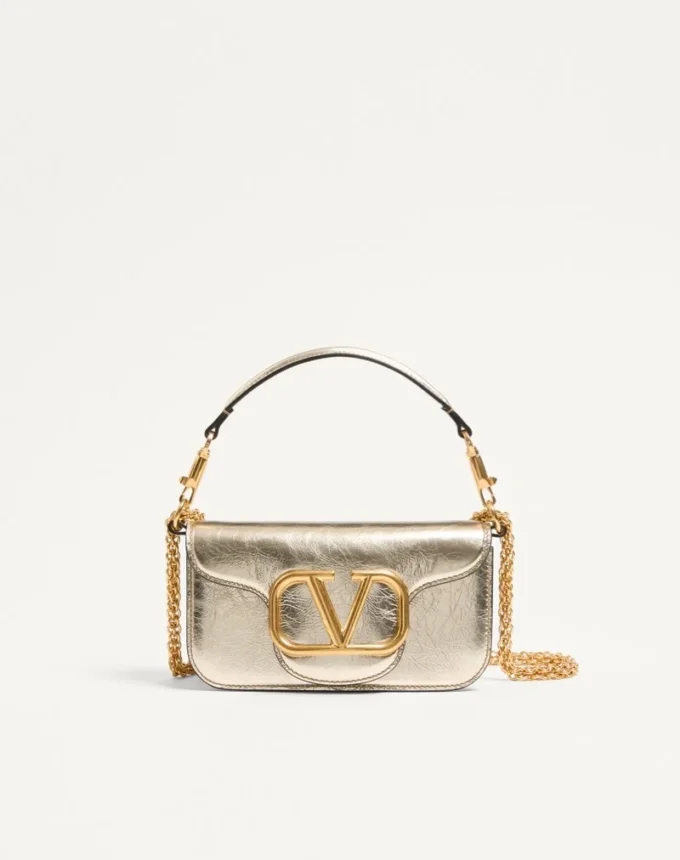 Bolso pequeño de hombro Valentino Garavani Locò en piel de becerro metalizada