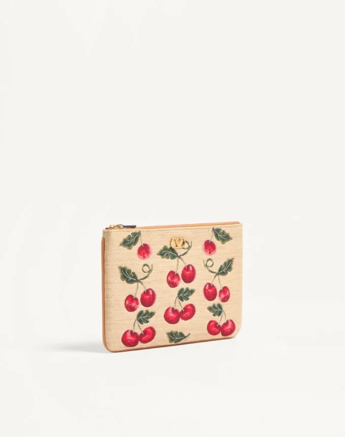 Bolso Vlogo Signature en rafia jacquard con estampado Cherryfic