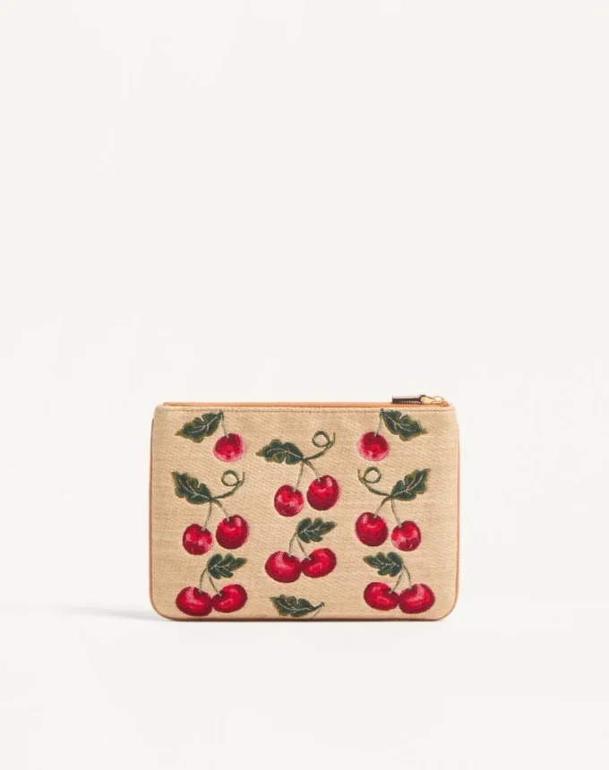 Bolso Vlogo Signature en rafia jacquard con estampado Cherryfic