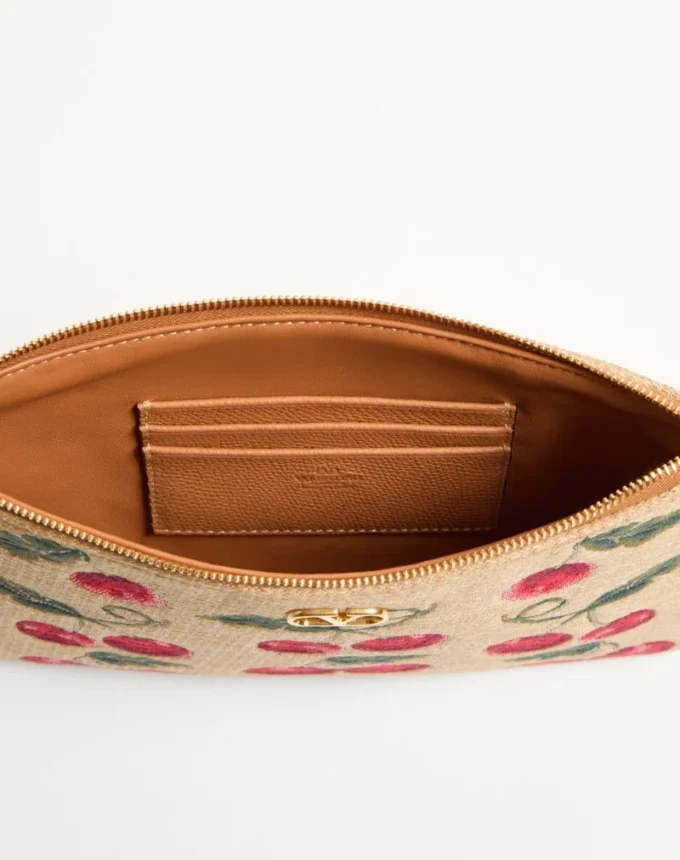 Bolso Vlogo Signature en rafia jacquard con estampado Cherryfic