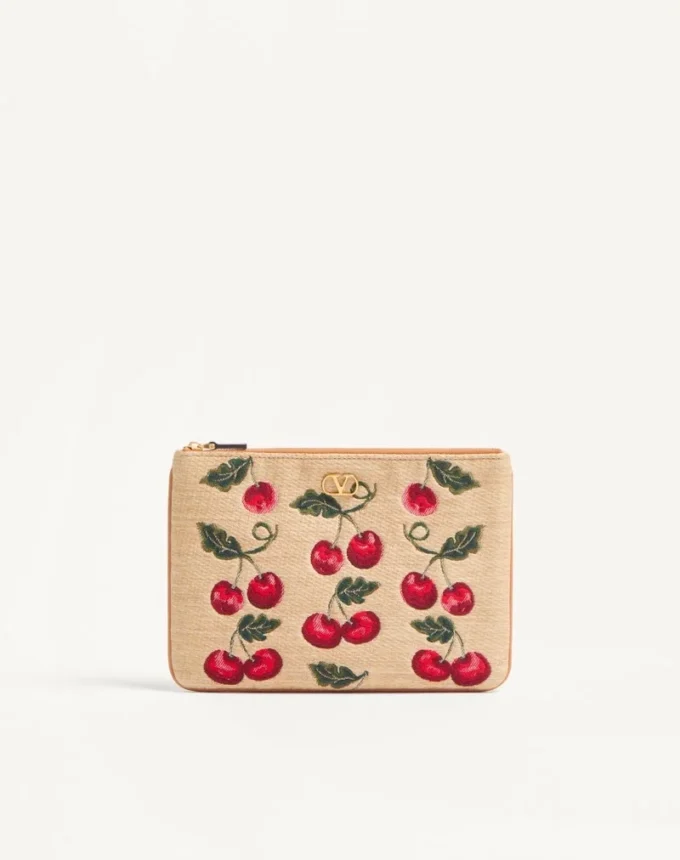 Bolso Vlogo Signature en rafia jacquard con estampado Cherryfic