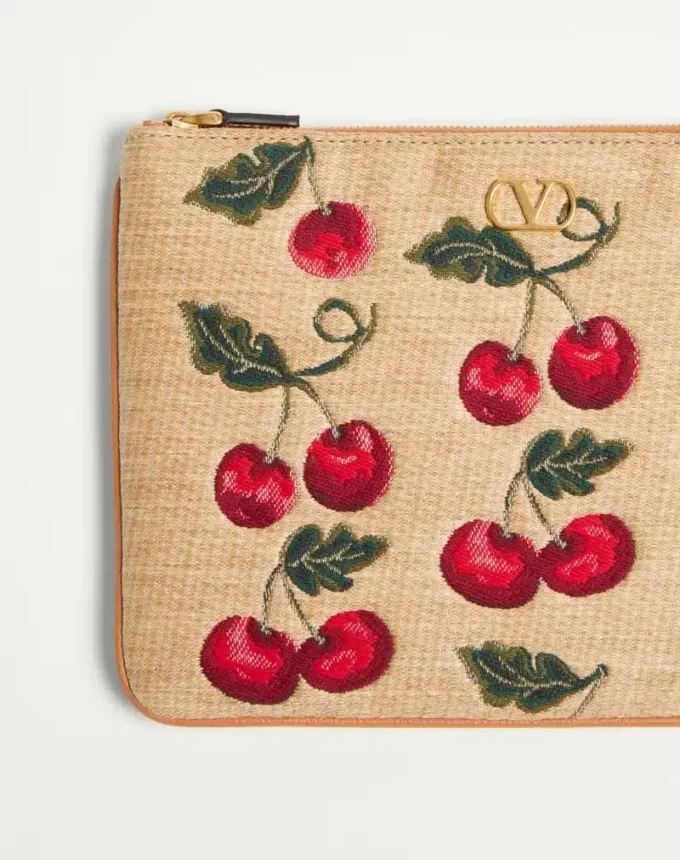 Bolso Vlogo Signature en rafia jacquard con estampado Cherryfic