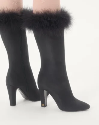Bota Hotty de tejido shantung con plumas 100 mm