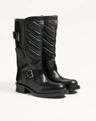 Botas moteras Rayons en piel de becerro y napa con patrón Chevron de 40 mm