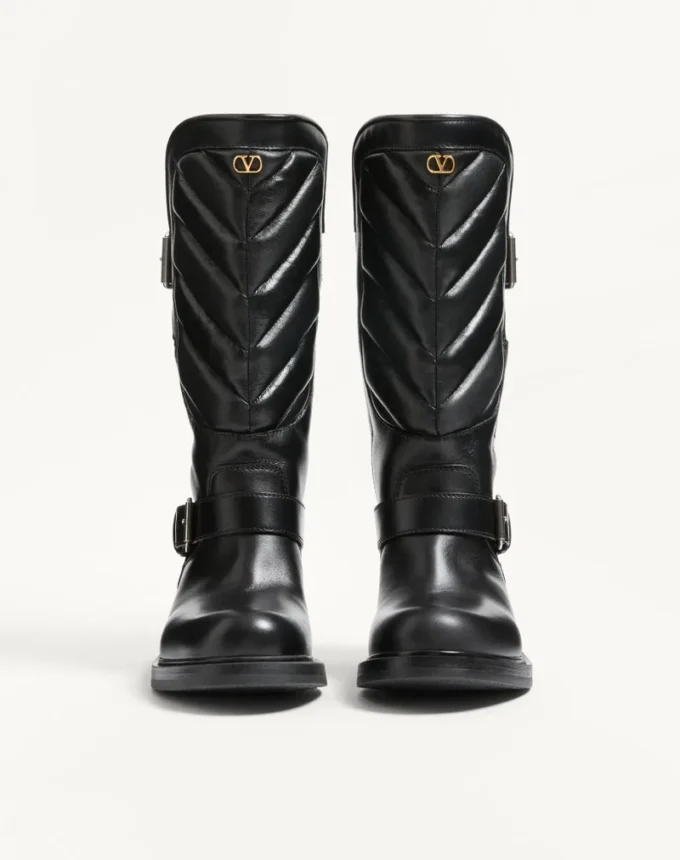 Botas moteras Rayons en piel de becerro y napa con patrón Chevron de 40 mm Botas moteras Rayons en piel de becerro y napa con patrón Chevron de 40 mm