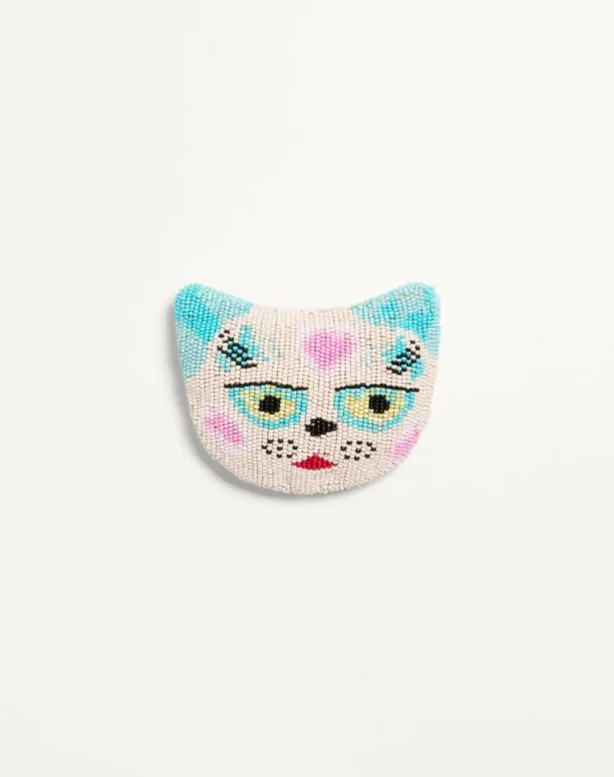 Broche Le Chat De La Maison en tejido jacquard con bordado de cuentas de resina