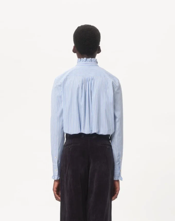 Camisa de algodón a rayas con volantes