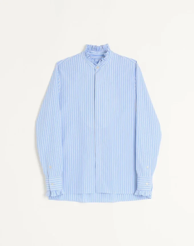 Camisa de algodón a rayas con volantes