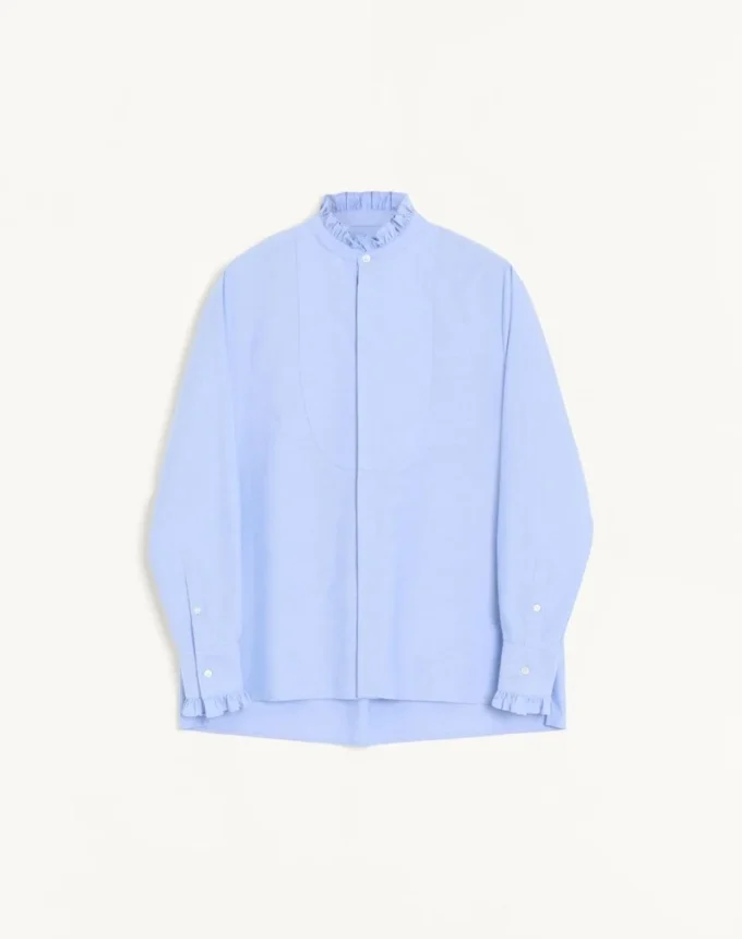 Camisa de algodón con plastrón y volantes Camisa de algodón con plastrón y volantes