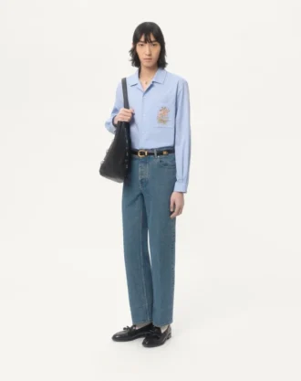 Camisa de algodón Oxford con bordado floral