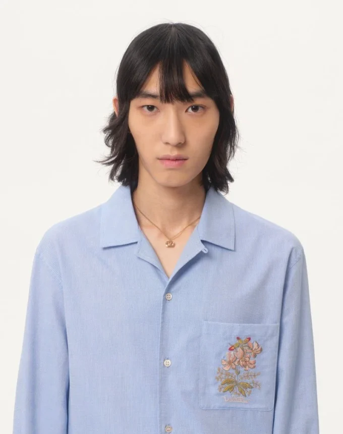 Camisa de algodón Oxford con bordado floral