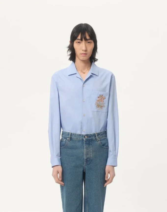 Camisa de algodón Oxford con bordado floral