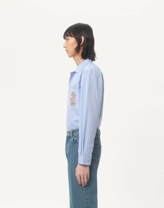 Camisa de algodón Oxford con bordado floral