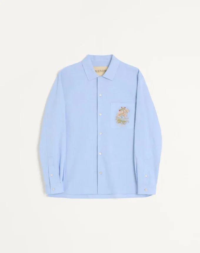 Camisa de algodón Oxford con bordado floral