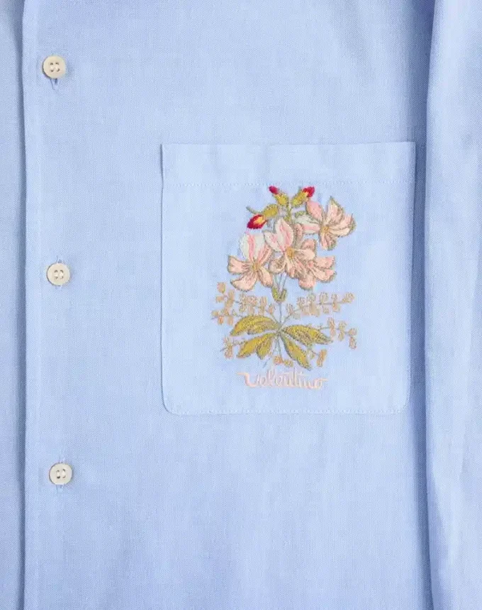Camisa de algodón Oxford con bordado floral