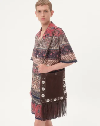 Camisa de bolos de muselina de algodón con estampado Voyage Imaginaire y ribetes de pasamanería