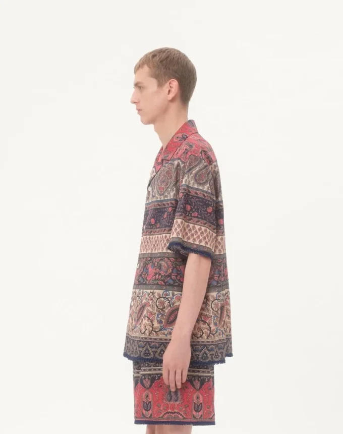 Camisa de bolos de muselina de algodón con estampado Voyage Imaginaire y ribetes de pasamanería Camisa de bolos de muselina de algodón con estampado Voyage Imaginaire y ribetes de pasamanería