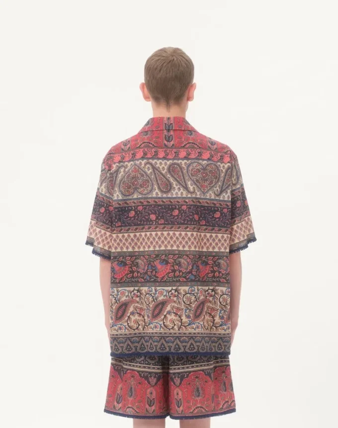 Camisa de bolos de muselina de algodón con estampado Voyage Imaginaire y ribetes de pasamanería Camisa de bolos de muselina de algodón con estampado Voyage Imaginaire y ribetes de pasamanería