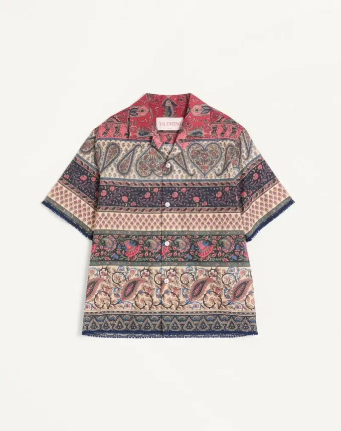 Camisa de bolos de muselina de algodón con estampado Voyage Imaginaire y ribetes de pasamanería Camisa de bolos de muselina de algodón con estampado Voyage Imaginaire y ribetes de pasamanería