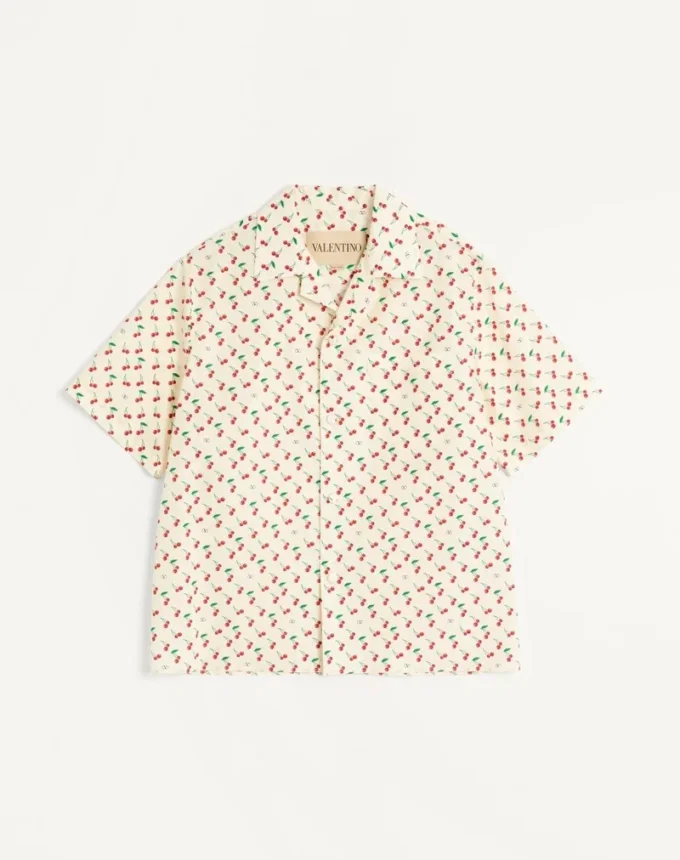 Camisa de bolos de popelín de algodón con estampado Cherryfic Camisa de bolos de popelín de algodón con estampado Cherryfic