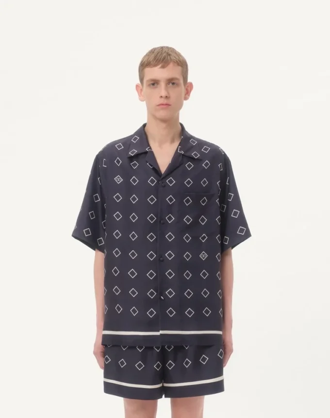Camisa de bowling de sarga de seda con estampado Opticool