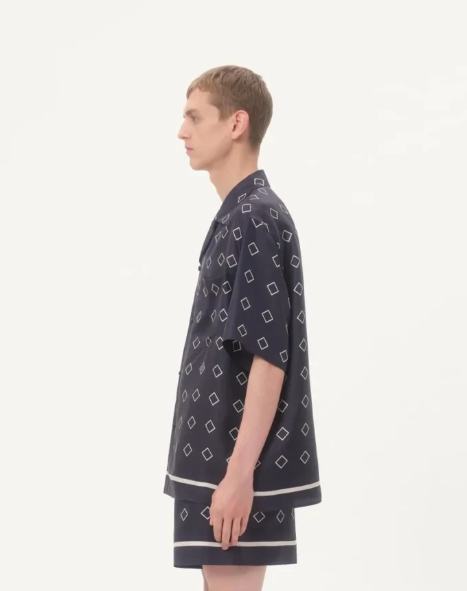 Camisa de bowling de sarga de seda con estampado Opticool