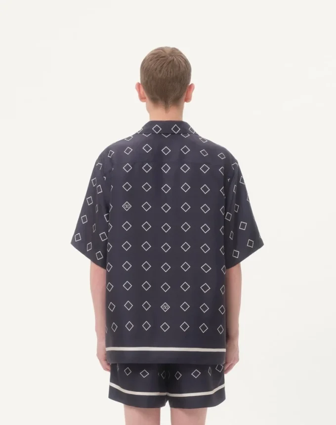 Camisa de bowling de sarga de seda con estampado Opticool