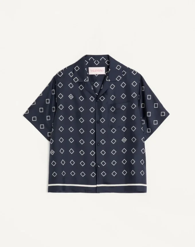 Camisa de bowling de sarga de seda con estampado Opticool