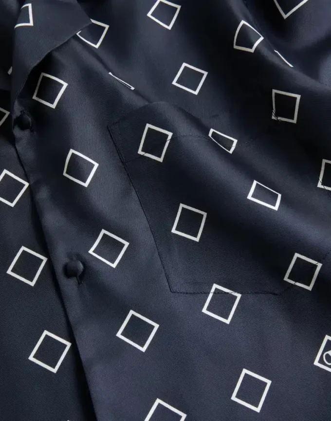 Camisa de bowling de sarga de seda con estampado Opticool