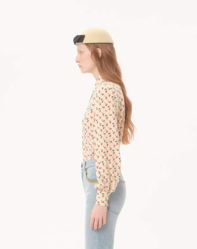 Camisa de crepé de China con estampado Cherryfic