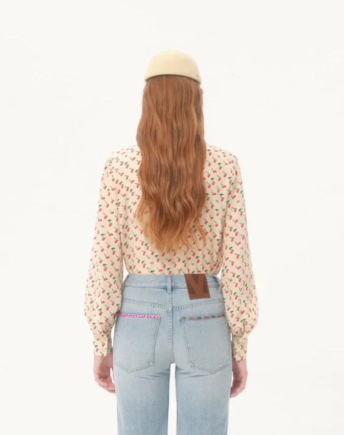 Camisa de crepé de China con estampado Cherryfic