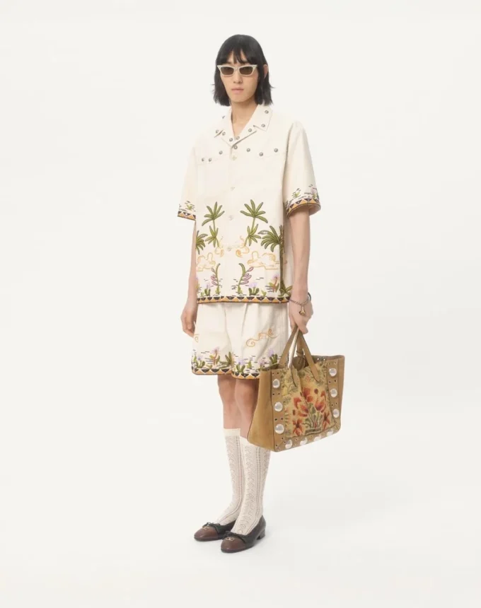Camisa de lona de algodón con bordado floral Camisa de lona de algodón con bordado floral