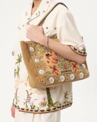Camisa de lona de algodón con bordado floral