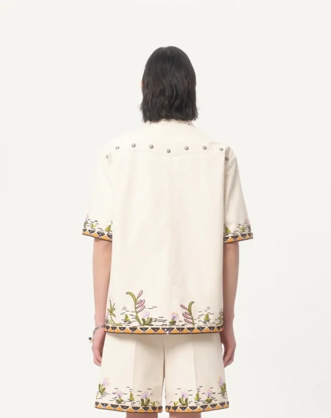 Camisa de lona de algodón con bordado floral Camisa de lona de algodón con bordado floral