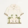 Camisa de lona de algodón con bordado floral Camisa de lona de algodón con bordado floral