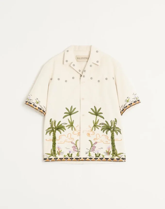Camisa de lona de algodón con bordado floral Camisa de lona de algodón con bordado floral