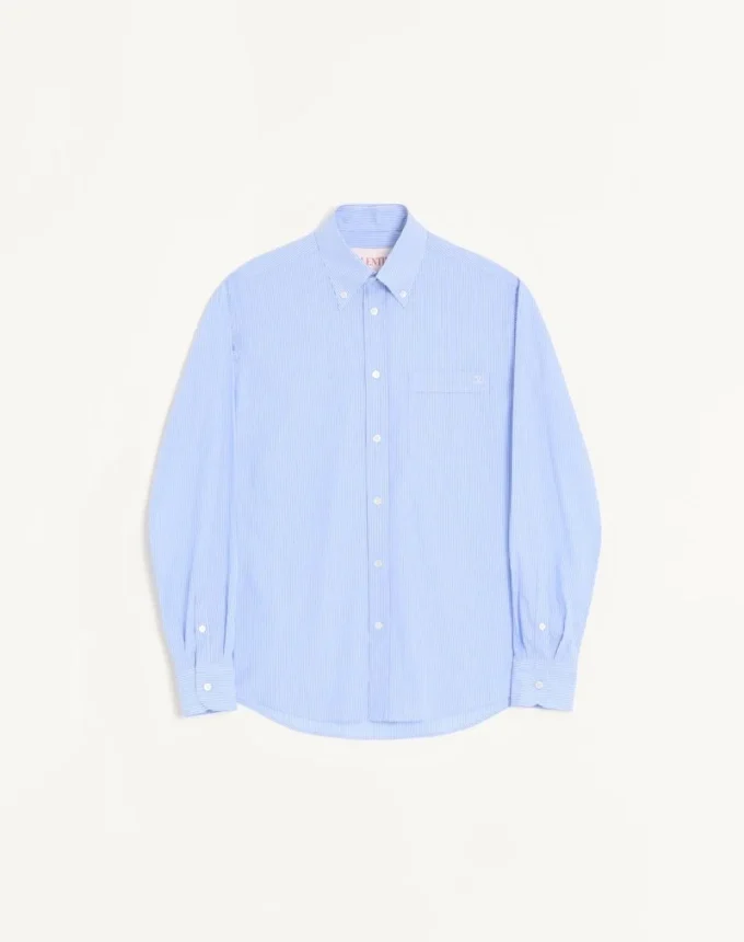 Camisa de popelín de algodón Valentino con bordado VLogo Camisa de popelín de algodón Valentino con bordado VLogo