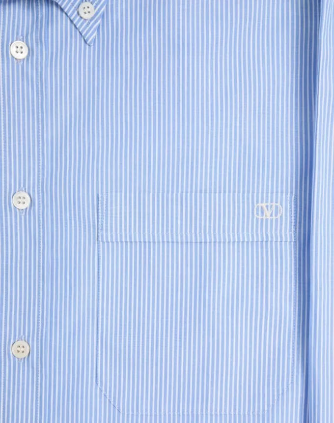 Camisa de popelín de algodón Valentino con bordado VLogo Camisa de popelín de algodón Valentino con bordado VLogo