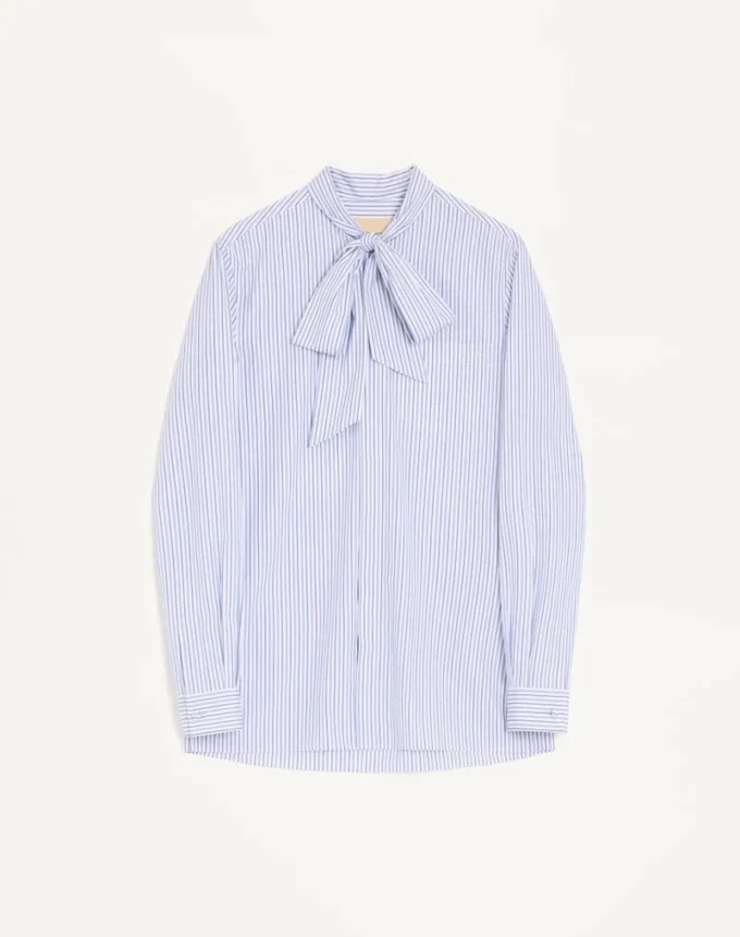Camisa de popelín de algodón Valentino con cuello bufanda y bordado VLogo Camisa de popelín de algodón Valentino con cuello bufanda y bordado VLogo