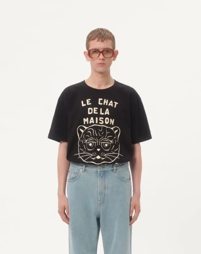 Camiseta de algodón con estampado Le Chat De La Maison Camiseta de algodón con estampado Le Chat De La Maison