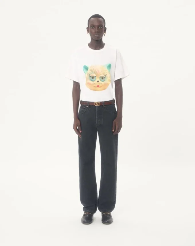 Camiseta de algodón Valentino con estampado Le Chat De La Maison Camiseta de algodón Valentino con estampado Le Chat De La Maison