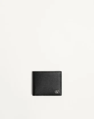 Cartera de piel de becerro granulada con detalle VLogo Signature