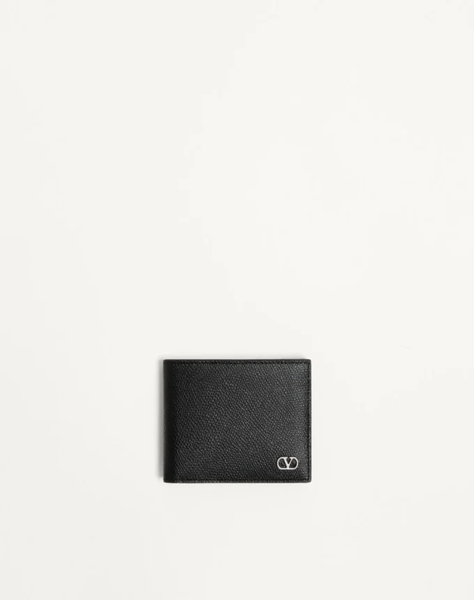 Cartera de piel de becerro granulada con detalle VLogo Signature
